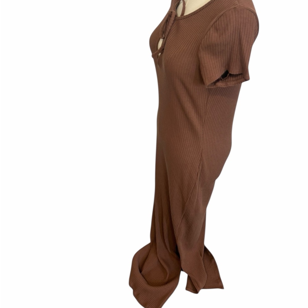 Reformation Brown Ribbed Knit Keyhole Midi Slit Dress Size Large - Picture 6 of 13